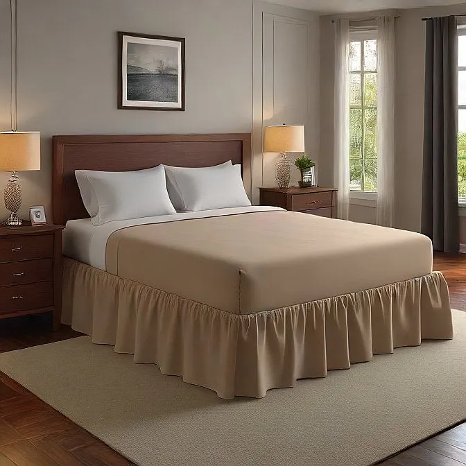 8" Inch Drop Wrap-Around Bed Skirt Ivory 1-Piece Egyptian Cotton