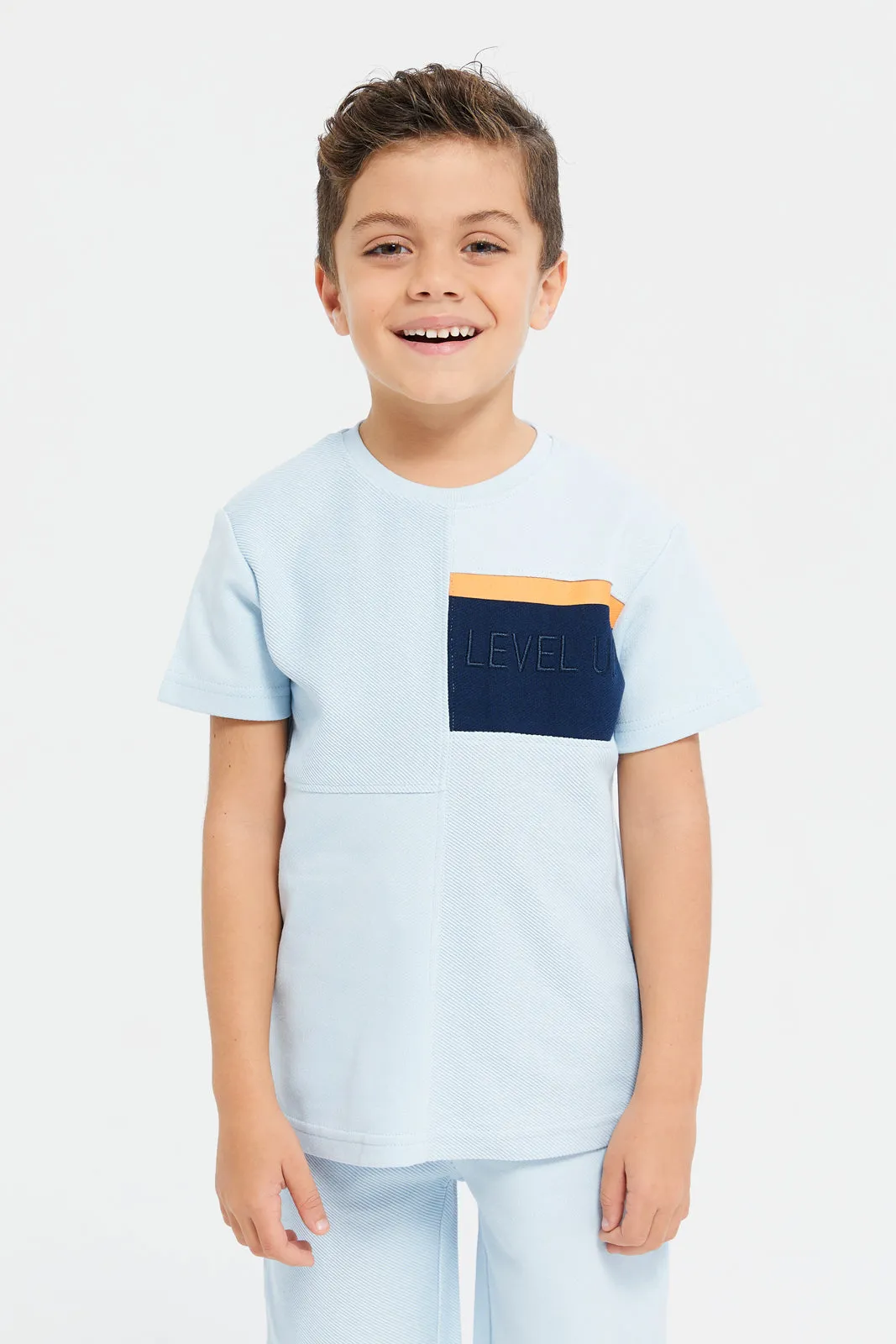 Boys Blue Paneled T-Shirt Set (2 Piece)
