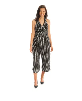 MONOCHROME POLKA DOT V NECK JUMPSUIT