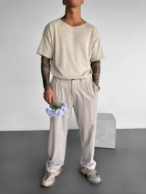 Oversize Thin Knit T-shirt - Beige