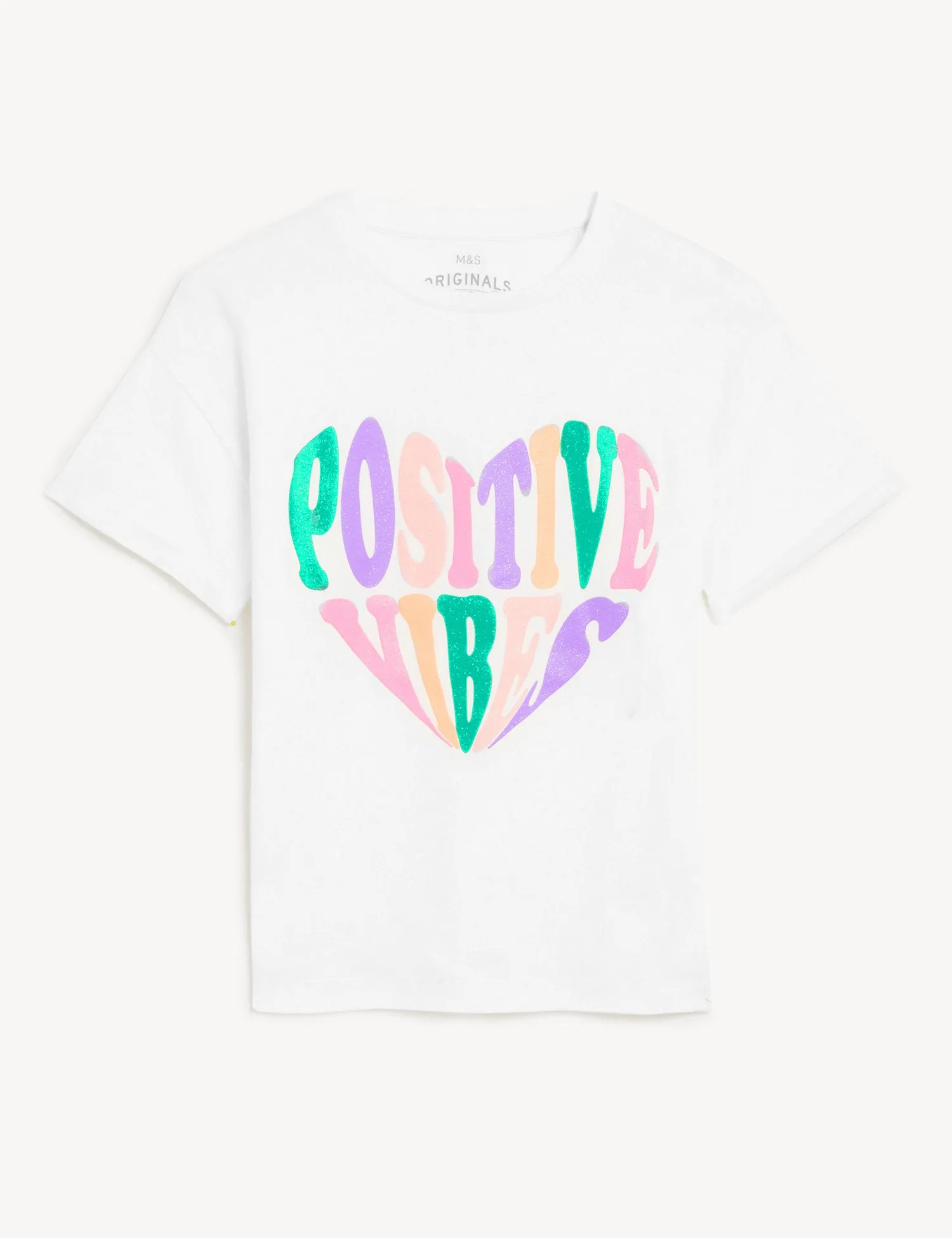 Pure Cotton Positive Vibes Slogan T-Shirt