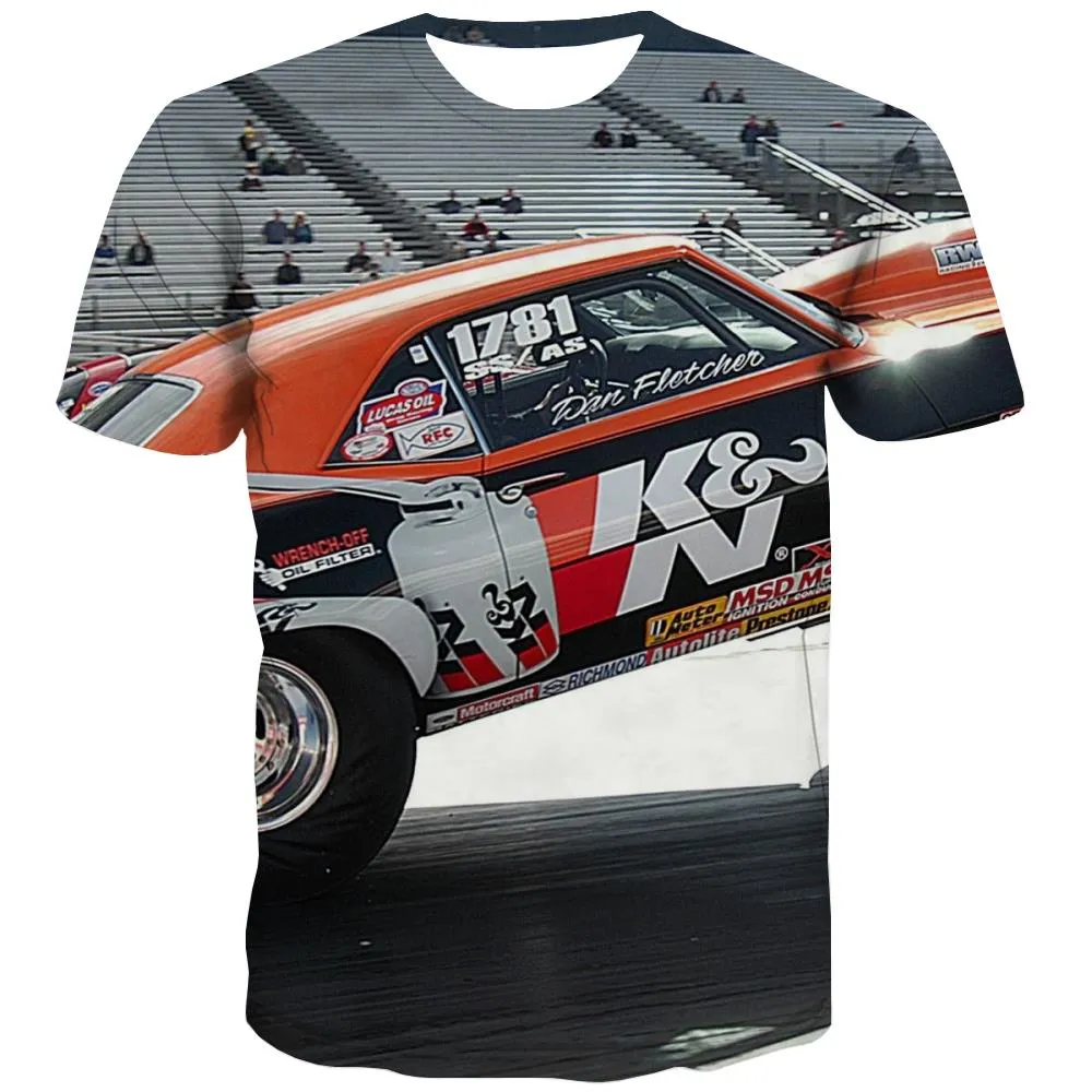Racing Car T-shirt Men Metal Shirt Print City Tshirts Casual Gray Tshirt Anime Retro Tshirt Printed