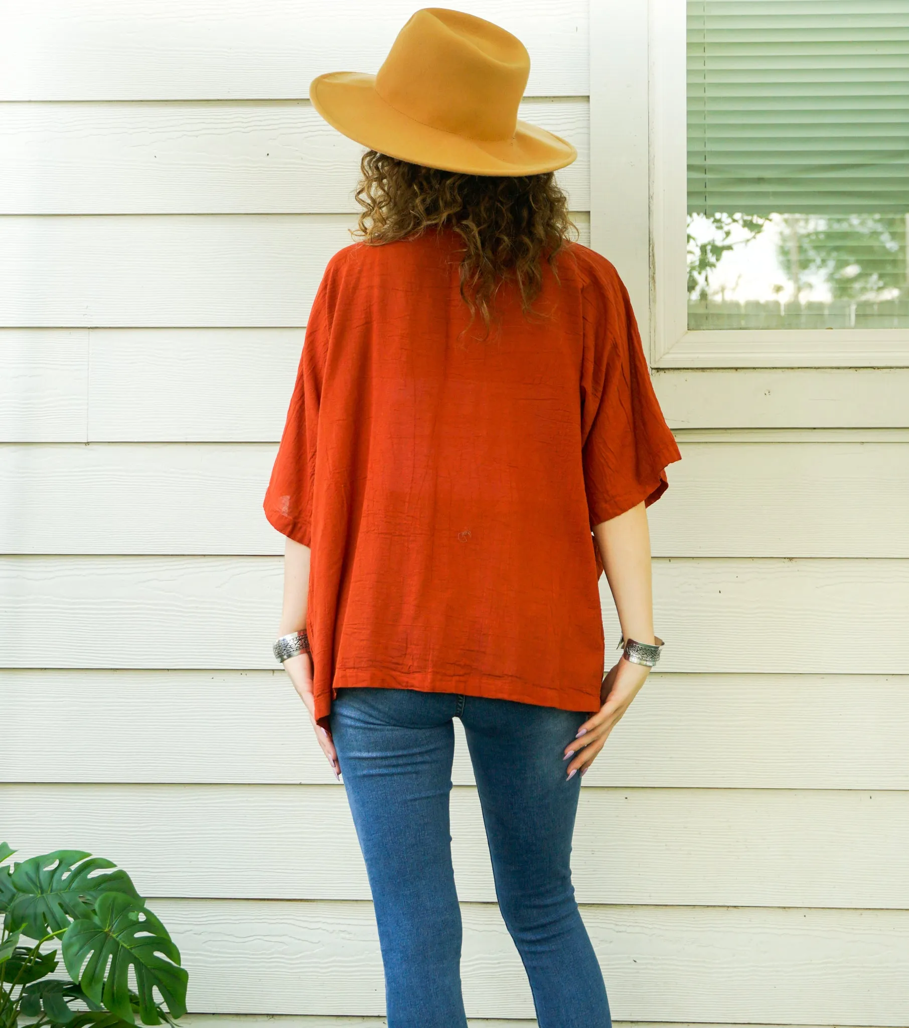 Rust Raw Natural Cotton Gauze Cardigan with Pockets
