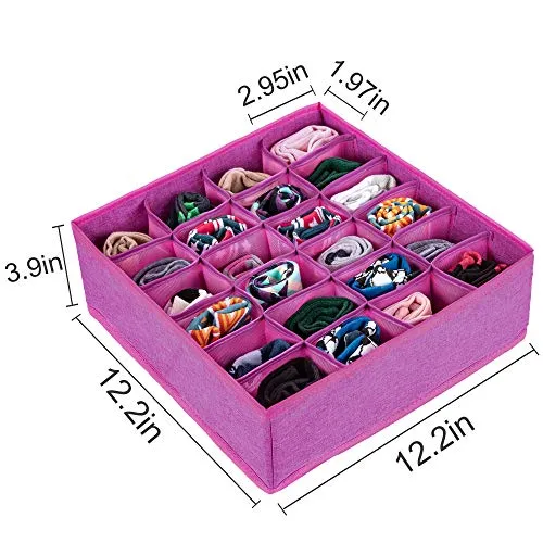 ULG 3 Pack Sock Drawer Organizer Underwear Organizer Divider Machine Washable Oxford Cloth, 64 Cell Fabric Cabinet Closet Organizer Storage for Storing Socks, Underwear, Tie, Light Grey (16 24 24 Cell)