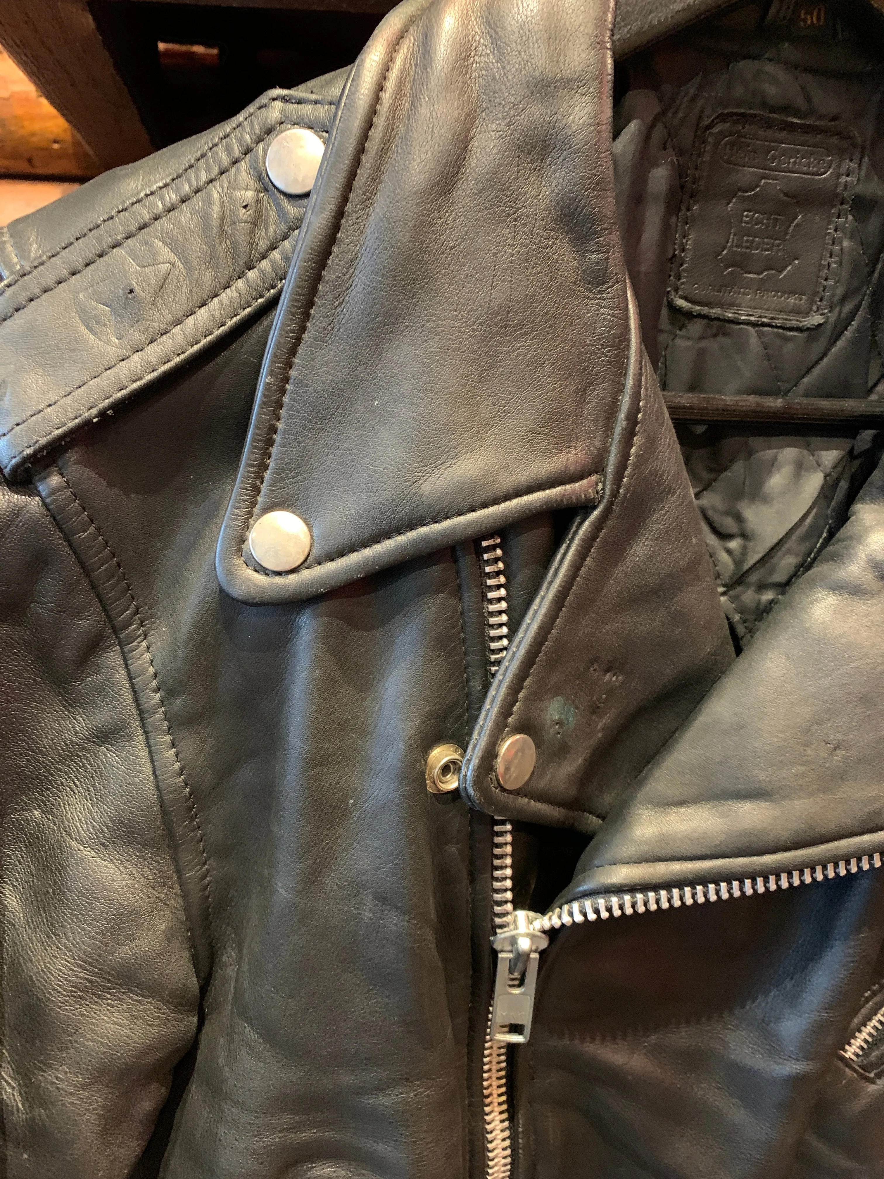 Vintage Heavyweight German Biker Jacket, Small