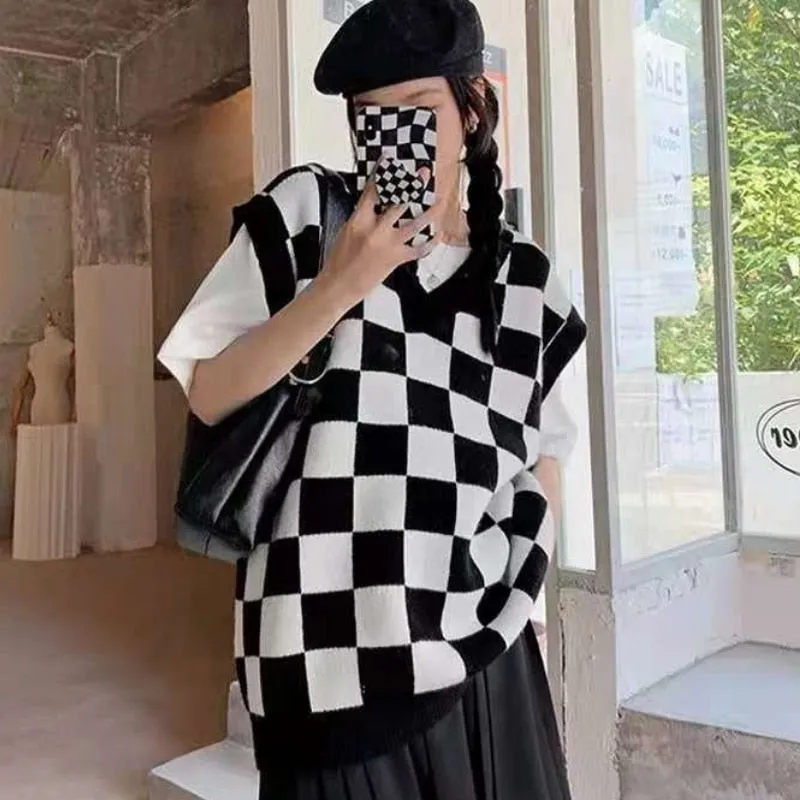 Wednesday Checkerboard Knitted Sweater